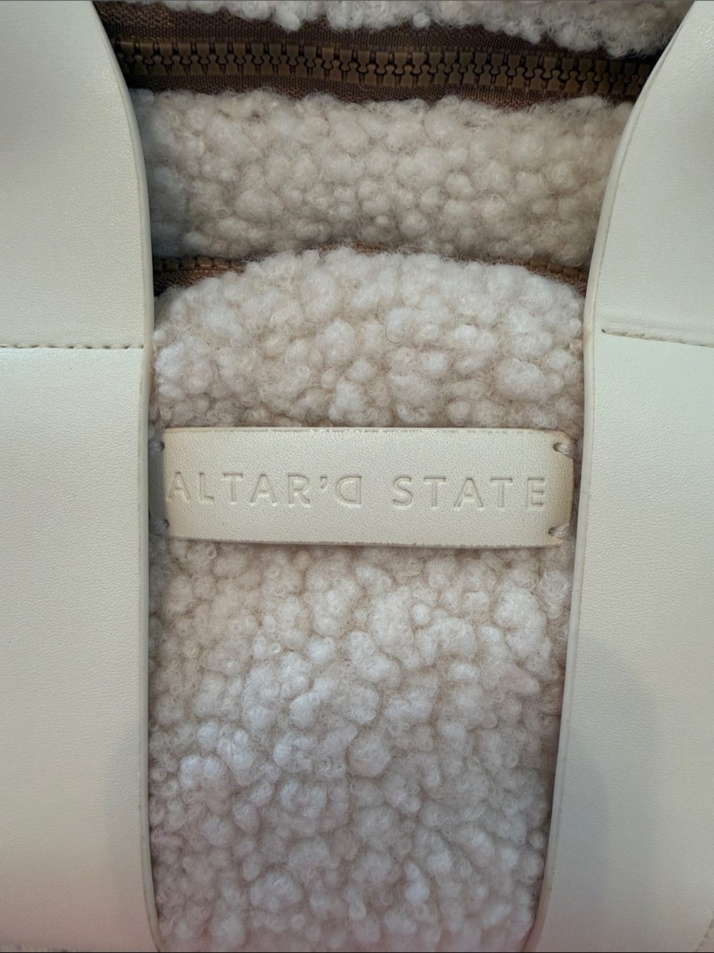 Altar'd State Camel Sherpa Duffel with Cream Trim - Picture 5 of 10
